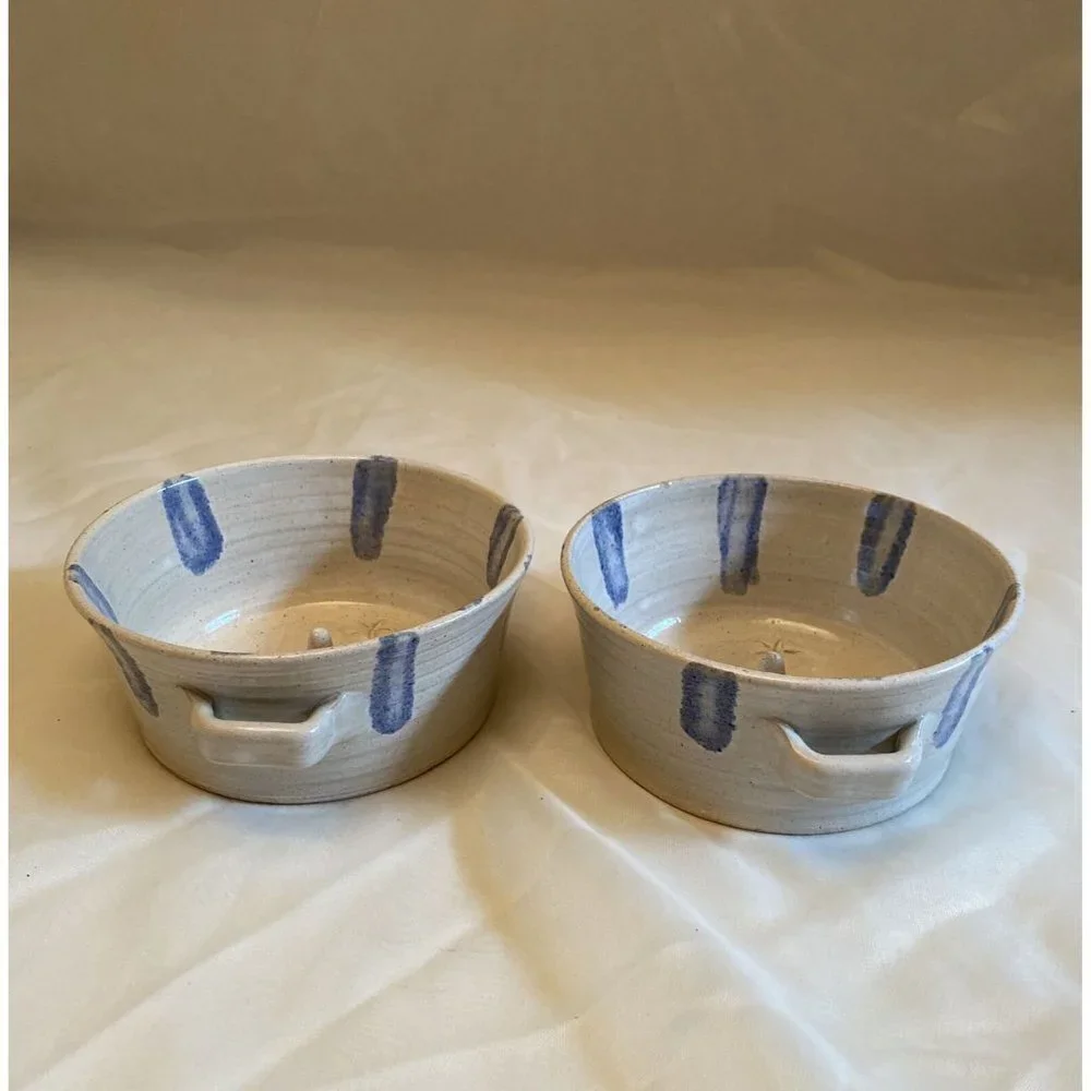 Vtg 90s Dixieland Apple Baker Set Seagrove Pottery Blue‎ White Randy Sandy James